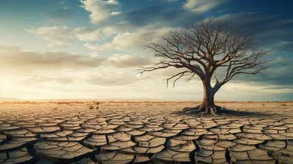 Trees die in a barren land because of global warming © Aimages