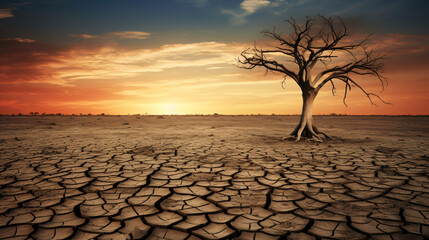Trees die in a barren land because of global warming © Aimages