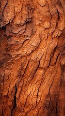 Strawberry brown, rough tree bark, conveying the timeless beauty of nature. Texture photography, bark background, very close up shot. 