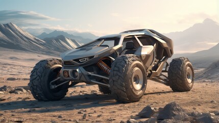 Fototapeta na wymiar Futuristic Buggy Unleashes Desert Challenge