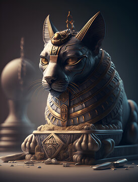 the god in ancient egyption mythology, halo, dessert, filmstill, biomechanical details, sharp focus, real pictureequality, overlooking rendering - generative AI