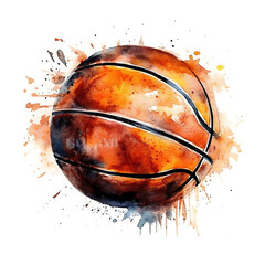basketball ball, made of watercolor, gouache paint, white background, isolated, generative ai