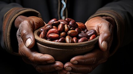 A man holding coffee beans in his hands