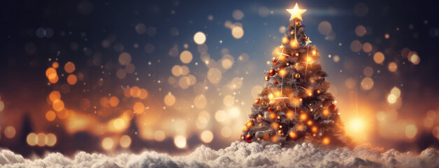 Fototapeta na wymiar Christmas tree lights in the evening. Blurred background