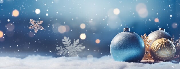 Obraz na płótnie Canvas Winter background with Christmas toys in snow