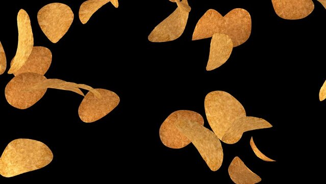 Falling potato chips isolated with an alpha channel
