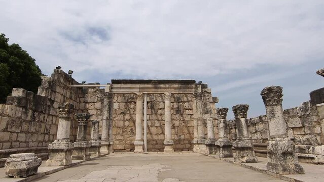 Cinematic Dolly In On Jerusalem's Capernaum Synagogue