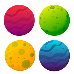 Fantasy planets cartoon vector illustration. Fantasy space world, game icons.