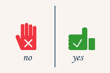 image of hand gestures. one gesture prohibits, and the other allows. hands sign yes and no