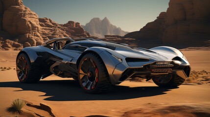 Fototapeta na wymiar Desert Dreamscape: Luxury 4x4 Cars Embark on a Hi-Tech Off-Road Odyssey