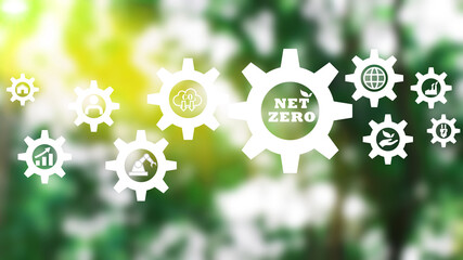 Net zero on green view background for Greenhouse gas and Low carbon emissions , Climate neutral long term strategy. Limit global warming. Net zero carbon neutral concept, Sustainable growth business.