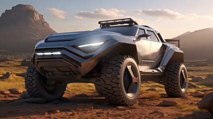Fototapeta na wymiar Desert Rendezvous in Luxury Bliss: Hi-Tech 4x4 Luxury Cars Adventuring Freely