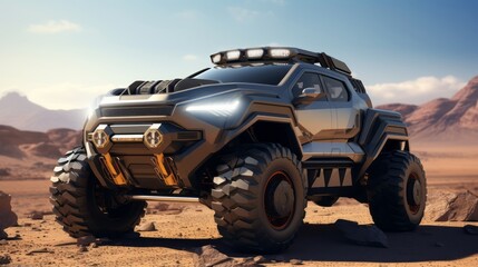 Fototapeta na wymiar The Future of Desert Adventures in Luxury Bliss: Futuristic 4x4 Cars