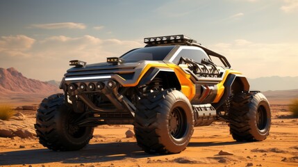 Luxe Desert Voyages Unleashed in Luxury Bliss: Futuristic 4x4 Cars Roaming the Dunes