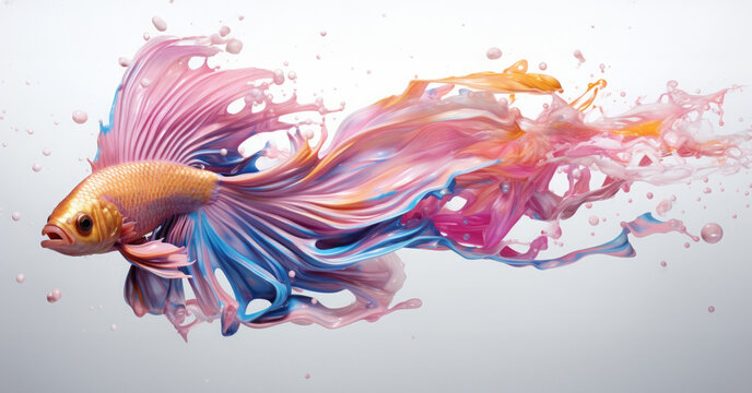 Siamese fighting fish. Desktop background. Painting. Vivid color. Fluid, flowing, concept. Paint. Betta.