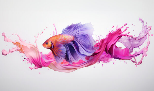 Siamese fighting fish. Betta. Desktop background. Painting. Vivid color. Fluid, flowing, concept. Paint.