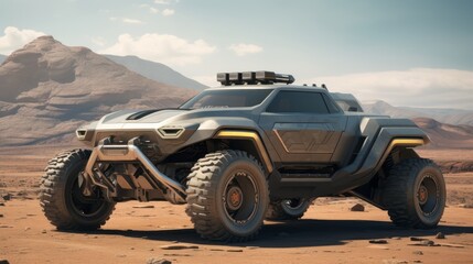 Fototapeta na wymiar Desert Trailblazers in Luxury Bliss: Futuristic 4x4 Cars Exploring Arid Beauty
