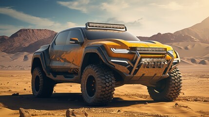 Fototapeta na wymiar Desert Bliss in Luxury Bliss: Hi-Tech 4x4 Luxury Cars in Arid Escapes