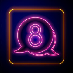 Glowing neon 8 March in speech bubble icon isolated on black background. International Happy Women Day. Vector