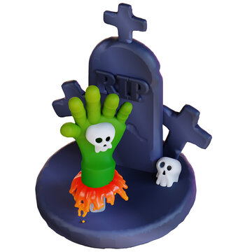 3d illustration of zombies hand and cemetery