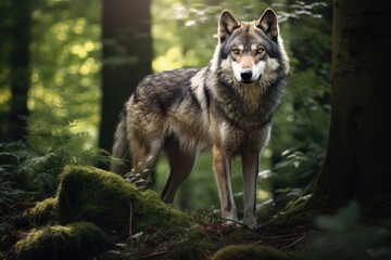 Naklejka na ściany i meble a wolf in forest standing 