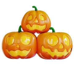 3d illustration of three Halloweens pumpkins