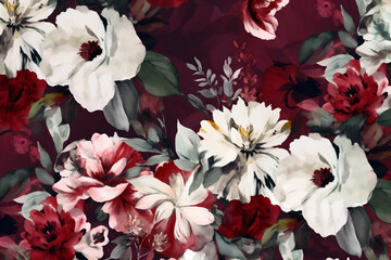 nature wallpaper bouquet dark peony background burgundy decoration flower banner vintage. Generative AI.