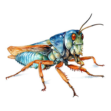 cricket, made of watercolor, gouache paint, white background, isolated, generative ai