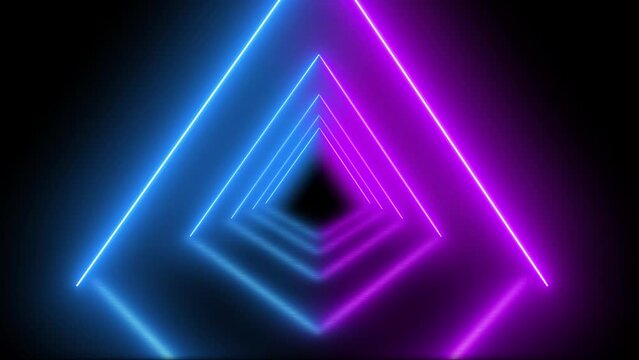 Abstract Neon Triangular Corridor with Glowing Pink and Blue Ultraviolet Spectrum