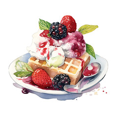 cake, made of watercolor, gouache paint, white background, isolated, generative ai