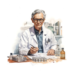 medical, made of watercolor, gouache paint, white background, isolated, generative ai
