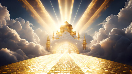 The gold-lined road to the kingdom of God. - Generative AI - obrazy, fototapety, plakaty