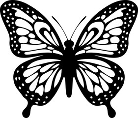 Silhouettes of butterfy. Black pictures of funny butterfly. Insect butterfly black silhouette, patterned butterfly, vector illustration.