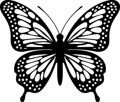 Silhouettes of butterfy. Black pictures of funny butterfly. Insect butterfly black silhouette, patterned butterfly, vector illustration.