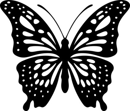 Silhouettes of butterfy. Black pictures of funny butterfly. Insect butterfly black silhouette, patterned butterfly, vector illustration.