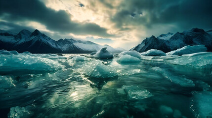 Naklejka premium Ice on Lake Climate Change: Frozen Natural Beauty