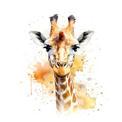 giraffe, made of watercolor, gouache paint, white background, isolated, generative ai