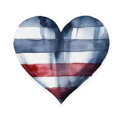 heart in American, made of watercolor, gouache ink, white background, isolated, generative ai