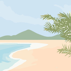 Tranquil Beach Background: Serene Coastal Scene with Golden Sands and Azure Waters, Ideal for Relaxing Vacation Themes and Tropical Designs