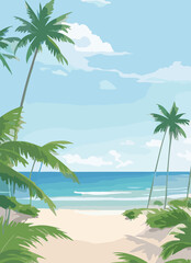 Tranquil Beach Background: Serene Coastal Scene with Golden Sands and Azure Waters, Ideal for Relaxing Vacation Themes and Tropical Designs