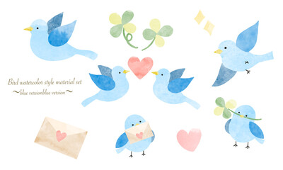 水彩風なかわいい小鳥セット(青い鳥) © しろみ