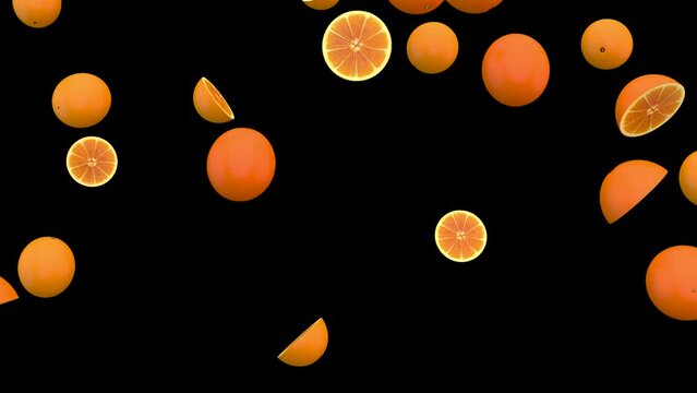 Falling fresh sliced oranges isolated with an alpha channel 