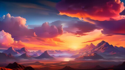 A beautiful sunset over majestic mountains