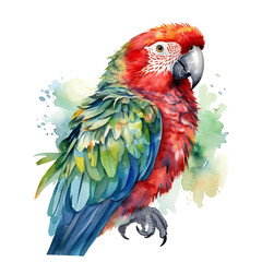 macaw, parrot, made of watercolor, gouache paint, white background, isolated, generative ai
