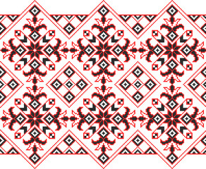 Vector illustration of Ukrainian ornament in ethnic style, identity, vyshyvanka, embroidery for print clothes, websites, banners. Background. Geometric design, border, copy space, frame