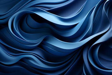 Obraz premium Dark blue paper waves abstract banner design. Elegant wavy vector background made with AI
