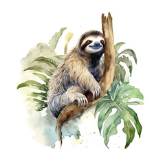 Fototapeta premium sloth, made of watercolor, gouache ink, white background, isolated, generative ai