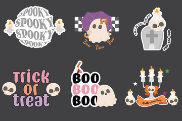 cartoon happy Halloween fun illustration spooky slogan t-shirt decoration vector