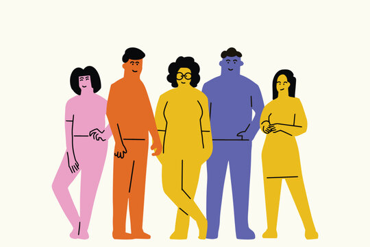 Cartoon Characters. Group of people. Unity team. Outstanding employees. Retone image. Flat. Illustration. Best team combination. Team-building business