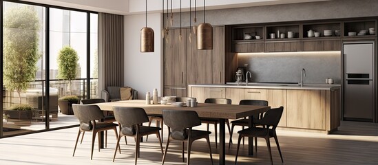 Dining and kitchen design emphasizing modern urban style